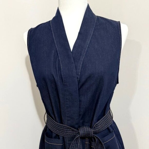 Chico's Denim Dress Refined Vest Jacket Dress Sleeveless Belted Size 1 = M/8 - Picture 2 of 5